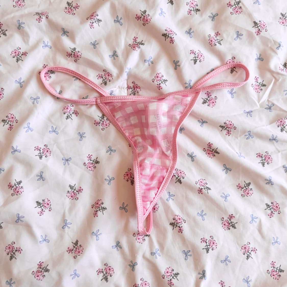 핑크 깅엄체크 란제리 에이프런 슬립 + 티팬티 set 리본 갸루 레이스 상품이미지2