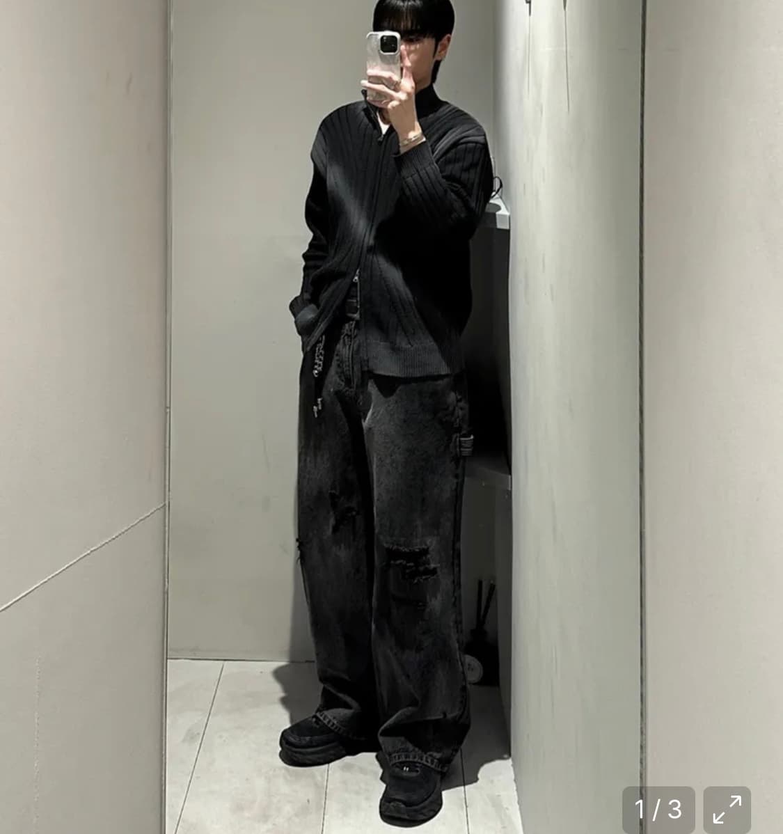 인사일런스 스프레이 워시드 집업 니트 BLACK L사이즈 상품이미지3