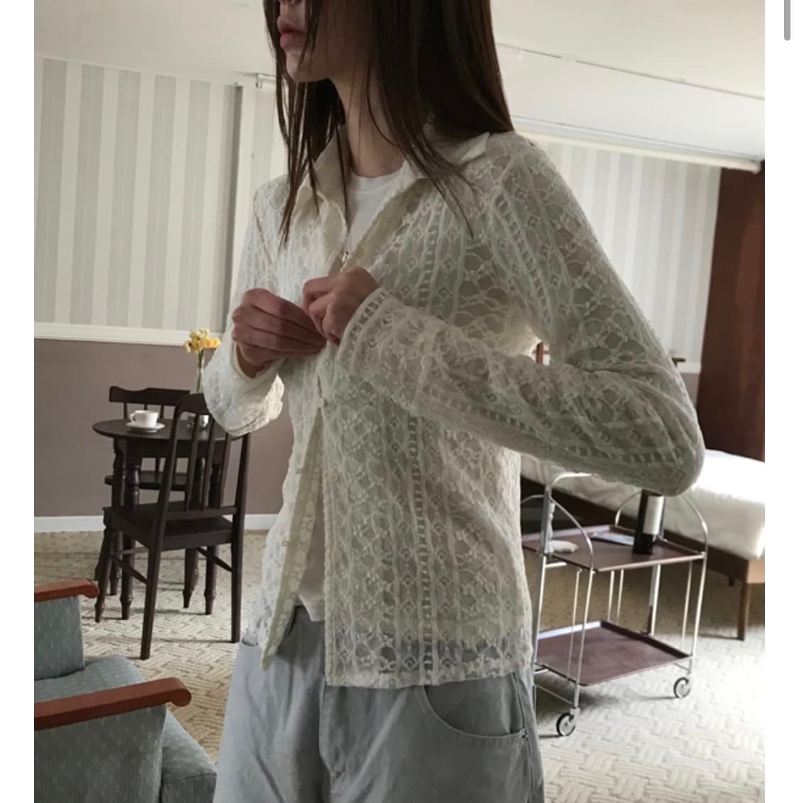 오네 시스루 가디건 아이보리 상품이미지1