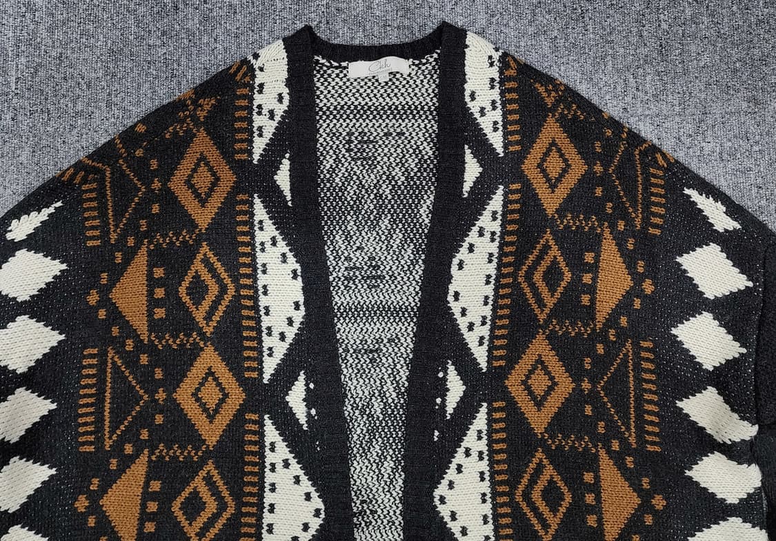 Clockhous 빈티지 패턴 프런지 가디건 S/M 상품이미지5