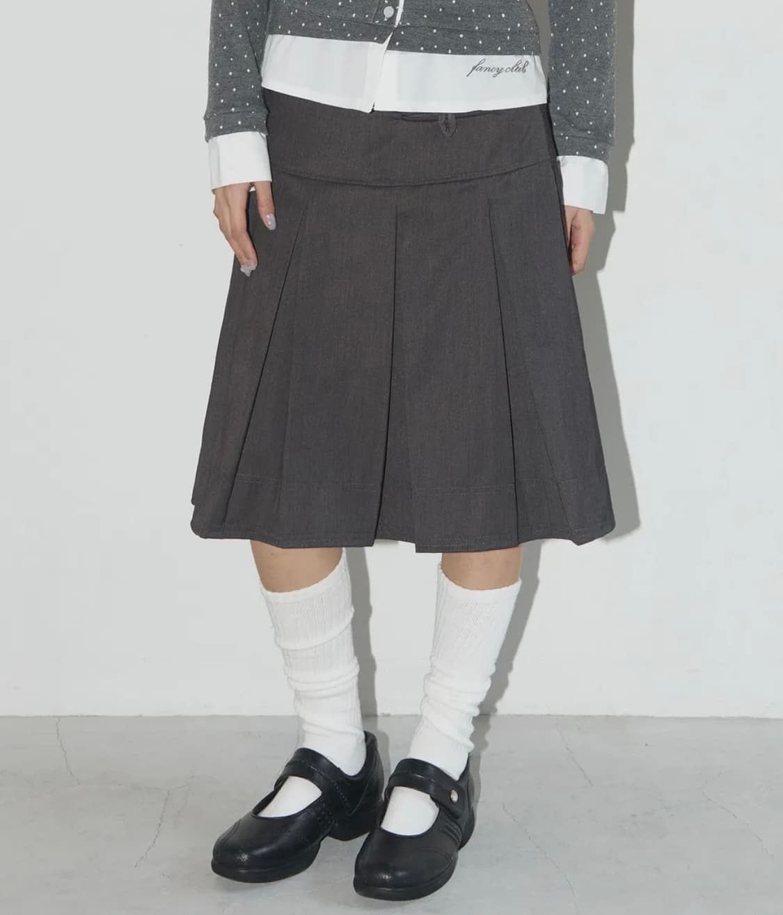 팬시 클럽 포멀 버튼 플리츠 미디 스커트 1 상품이미지1