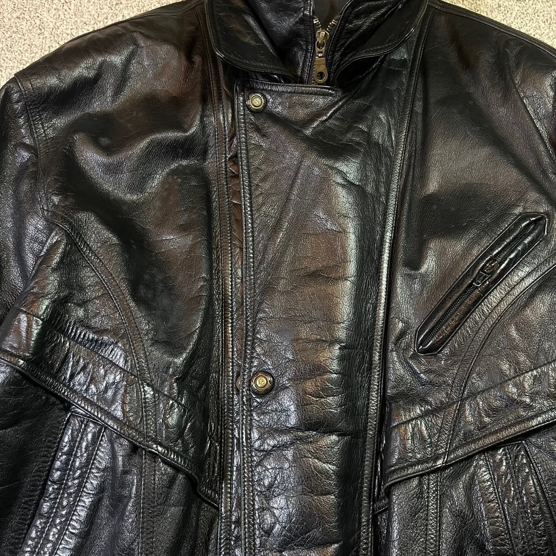 Vintage 빈티지 하이넥 소가죽 봄버자켓 상품이미지5