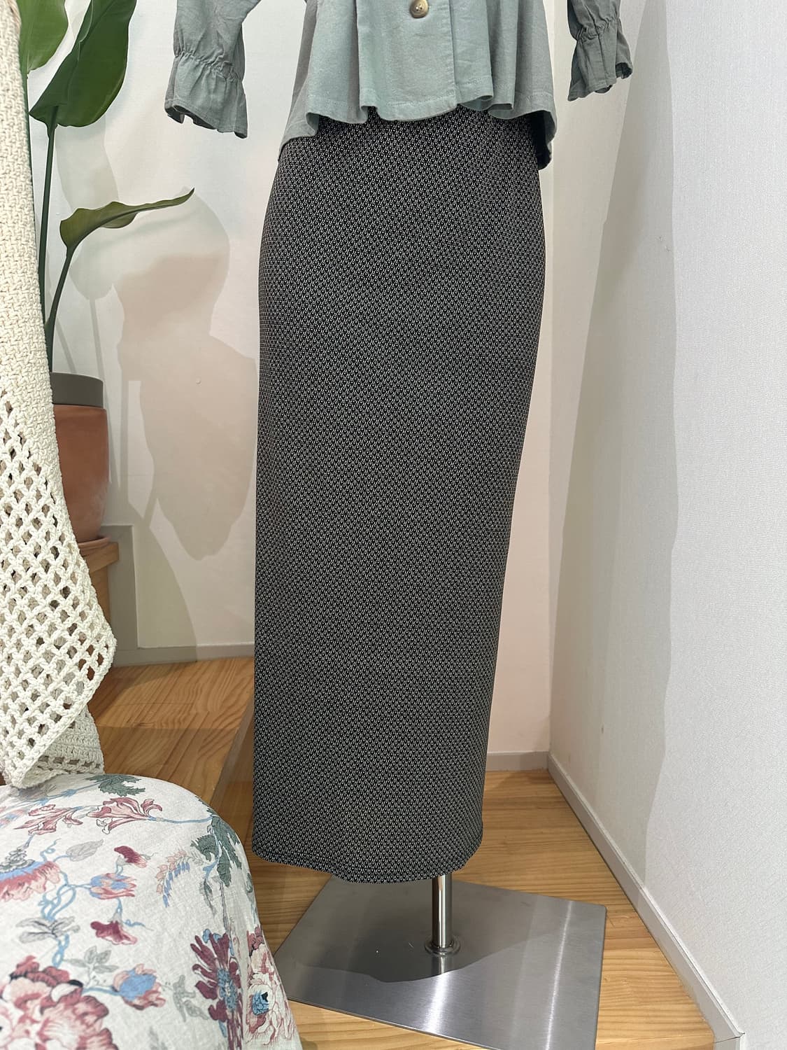 블랙 패턴 롱 스커트 상품이미지2