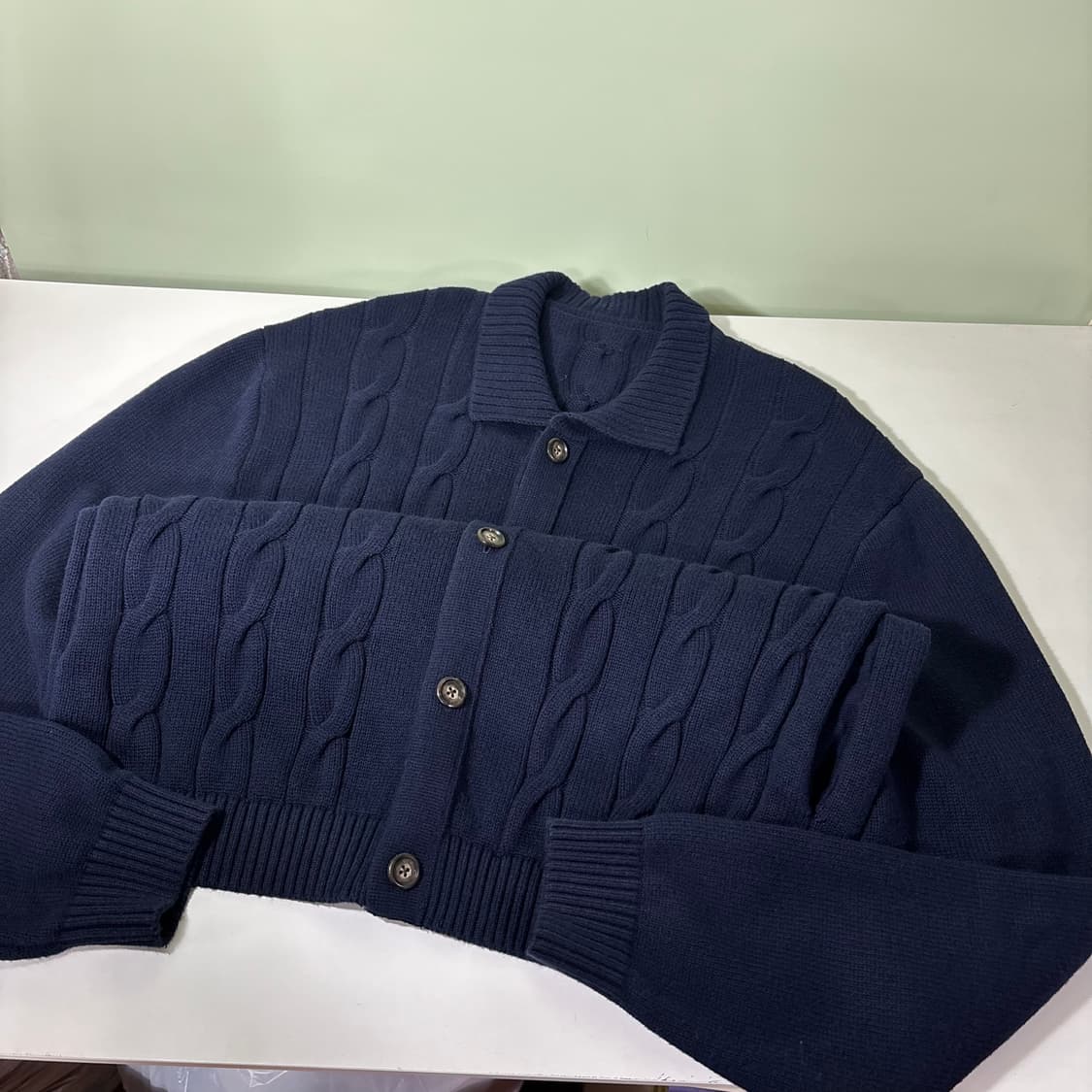 XL 빈폴 네이비 기본로고 카라넥 꽈배기가디건 상품이미지2