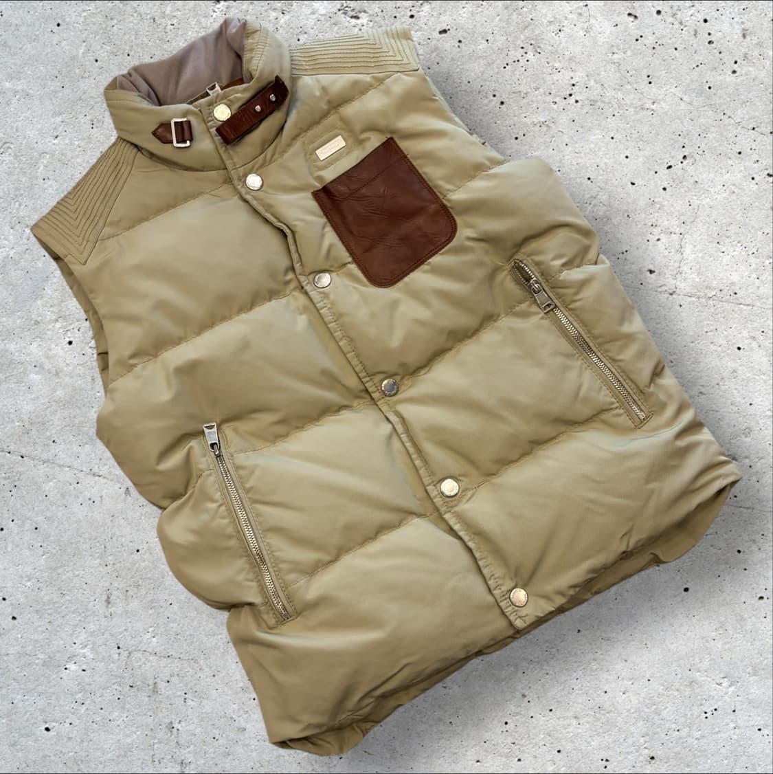 [M] 나파피리 수입택 베이지 레더 포인트 패딩 조끼 D243 상품이미지1