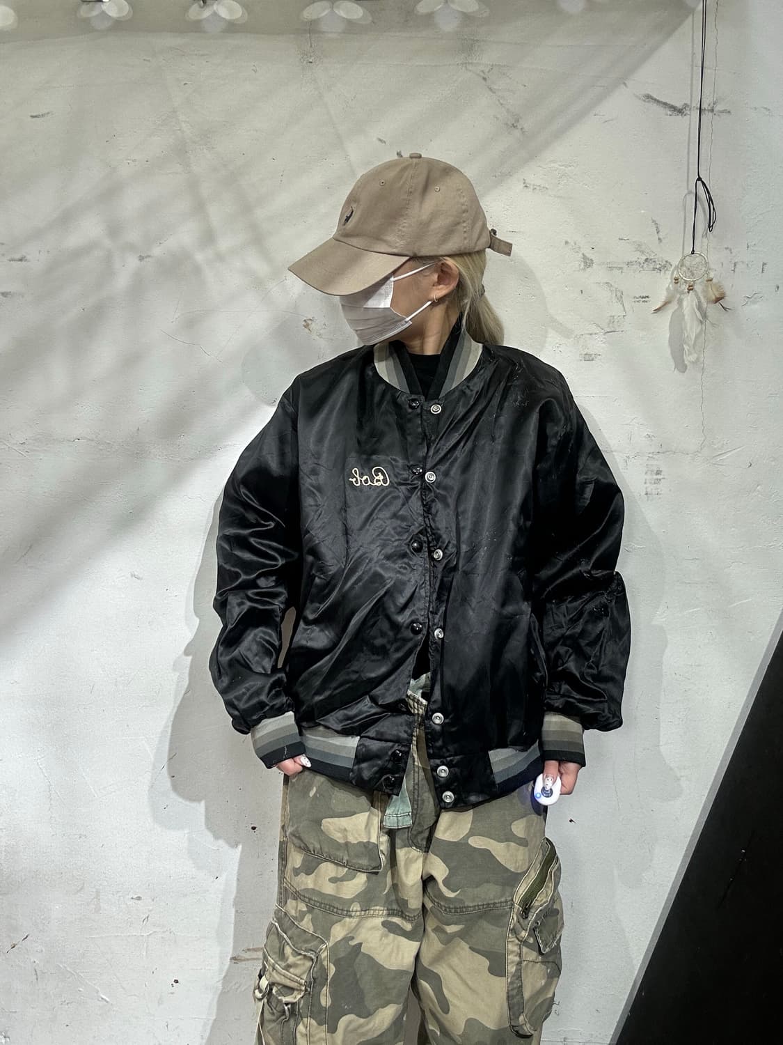 일본 빈티지 블랙 올드스쿨 자수 빅 로고 바시티 자켓 L 상품이미지2