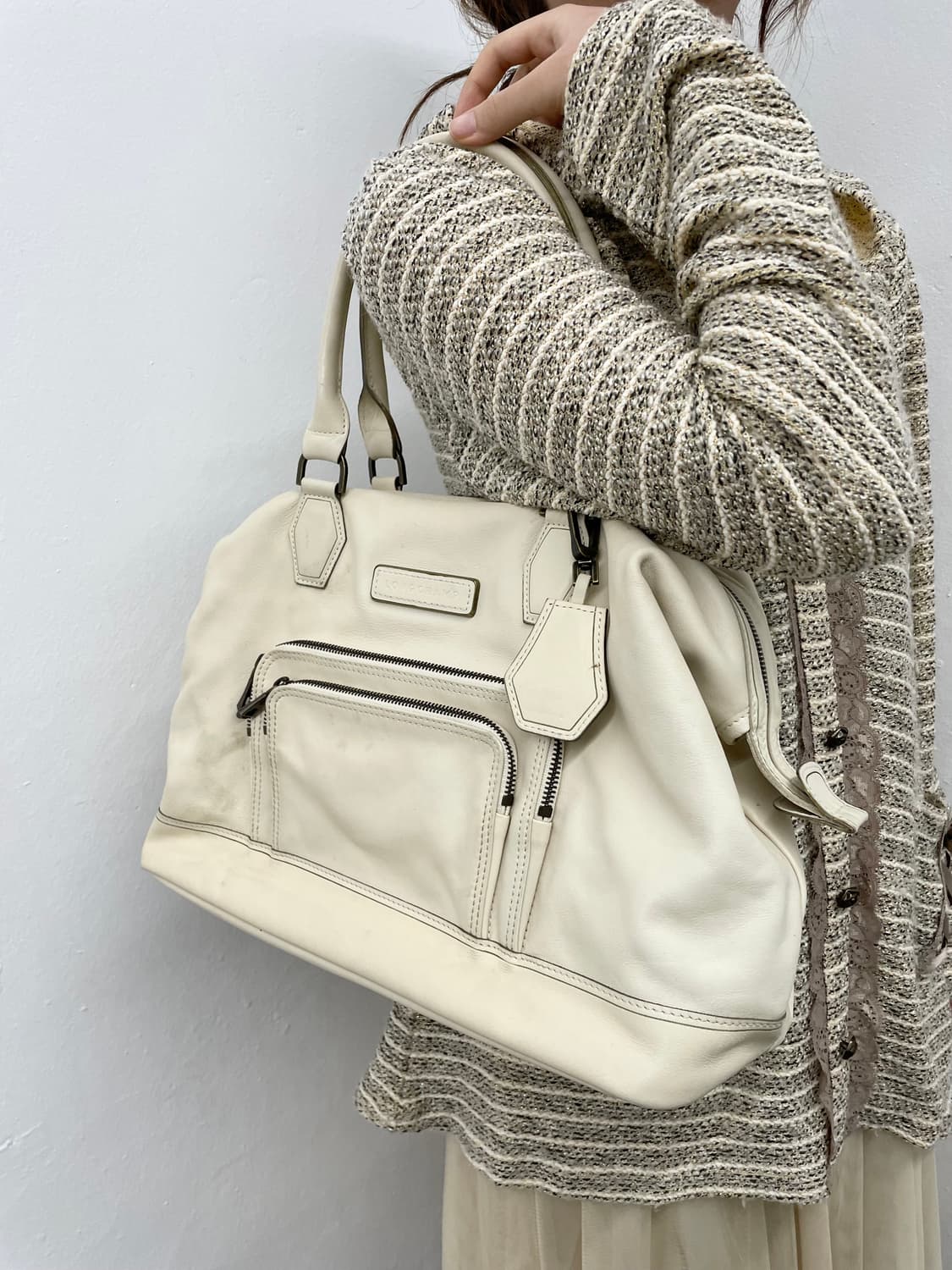 롱샴 아이보리 레더 보스턴백 상품이미지4