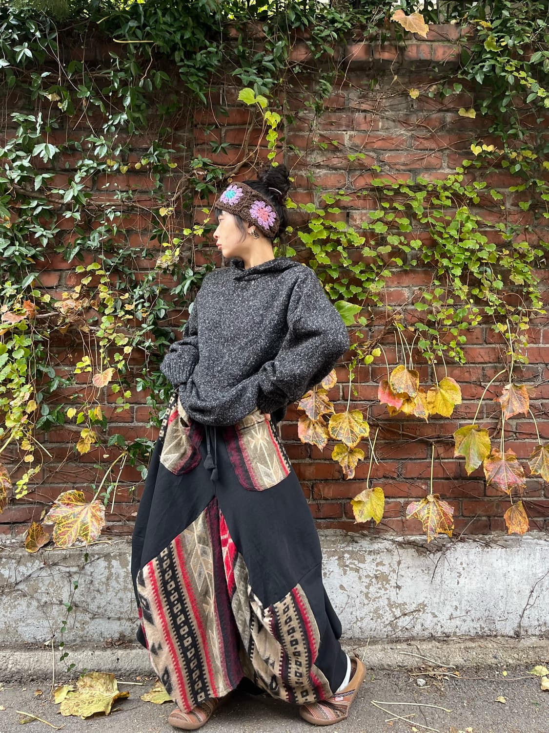 블랙 히피 패턴 포인트 벌룬 스커트 상품이미지4