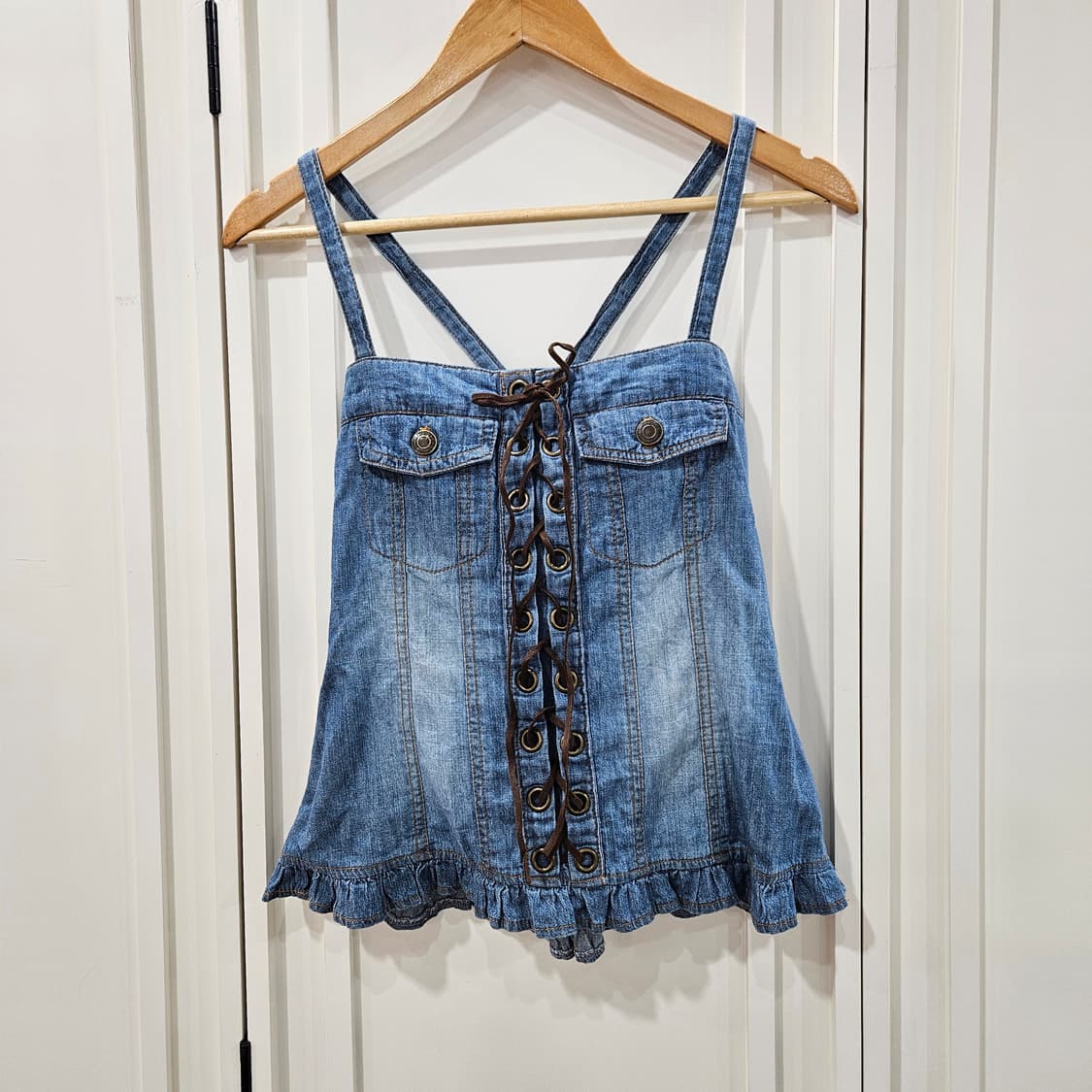 데님 레이스업 프릴 뷔스티에 상품이미지1