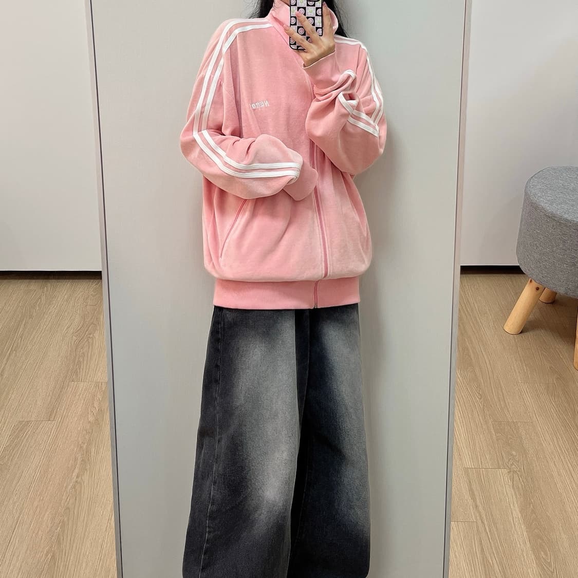 널디 벨벳 딸기우유 핑크 트랙탑 져지 상품이미지1