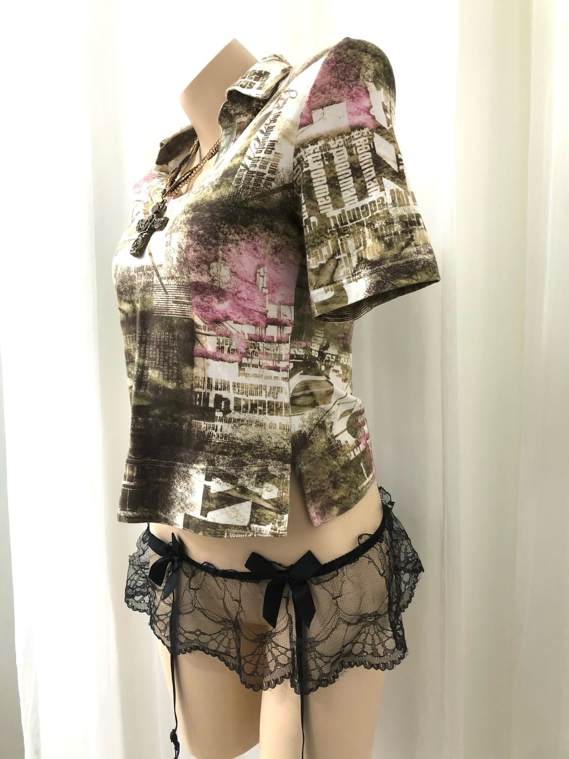 grunge printed collar half sleeve t 상품이미지3