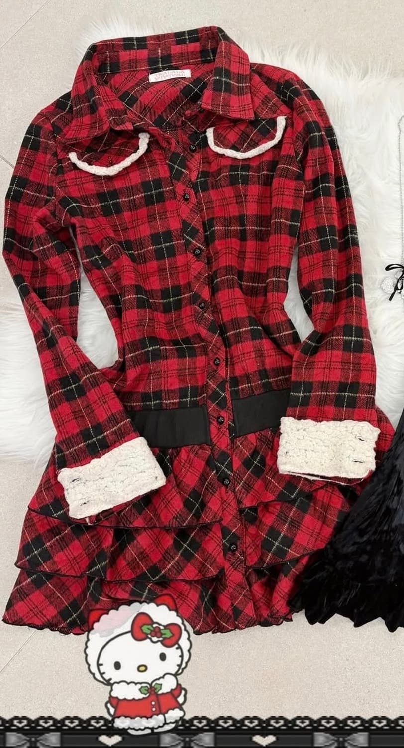 트랄라라 레드 체크 원피스 갸루 케케체 페페 파우닝113 리피나 큐빈티지 상품이미지1