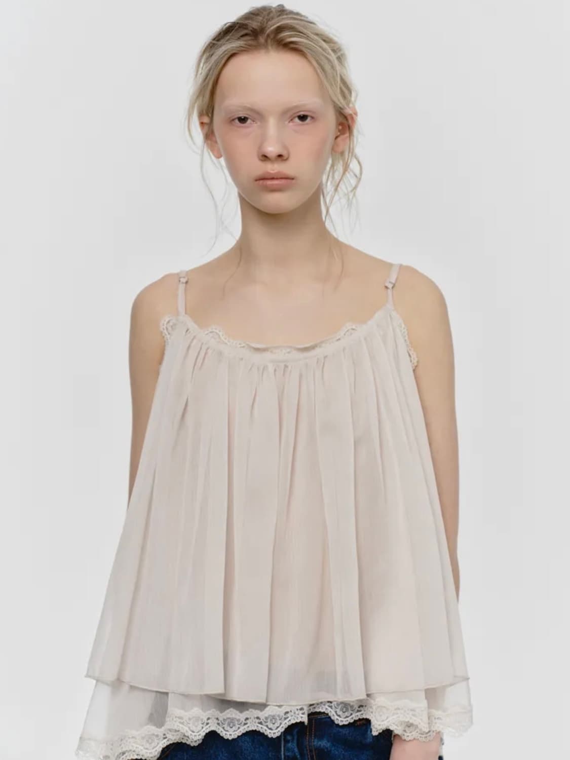 썬번프로젝트 ANGLED LACE SLEEVELESS BLOUSE 상품이미지1