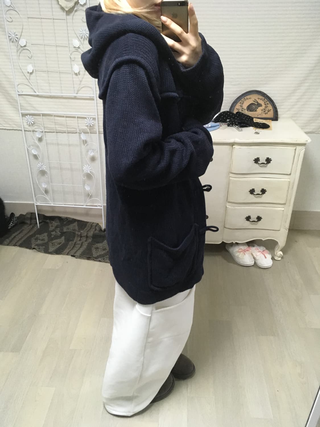 jpn vintage gap 네이비 더플 후드 와플 가디건 상품이미지3