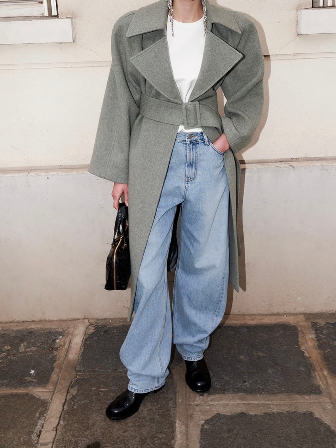 새상품)드래곤블루스 울 래글런 벨티드 롱 코트 M 상품이미지3