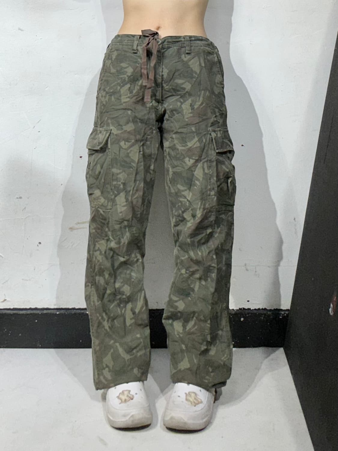 일본 빈티지 카키 밀리터리 카모 카고 팬츠 와이드 팬츠 M 상품이미지2