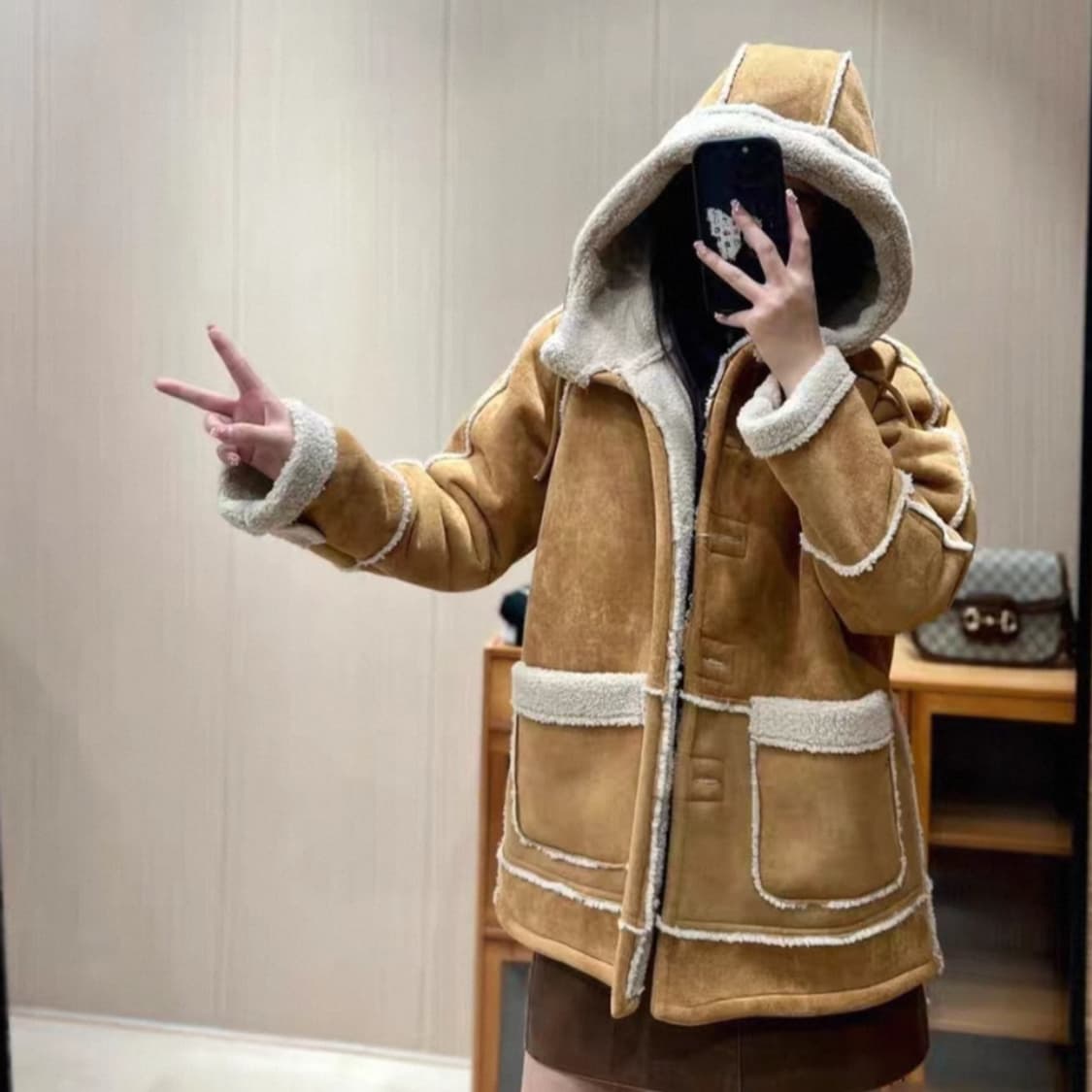 양모 안감 후드 스웨이드 무스탕 상품이미지1