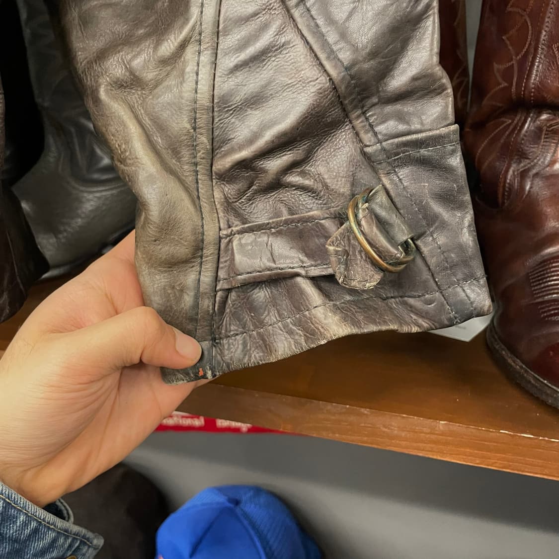 90s DIESEL 디젤 카우하이드 리얼 레더 소가죽 벨크로 헌팅 코트 상품이미지7