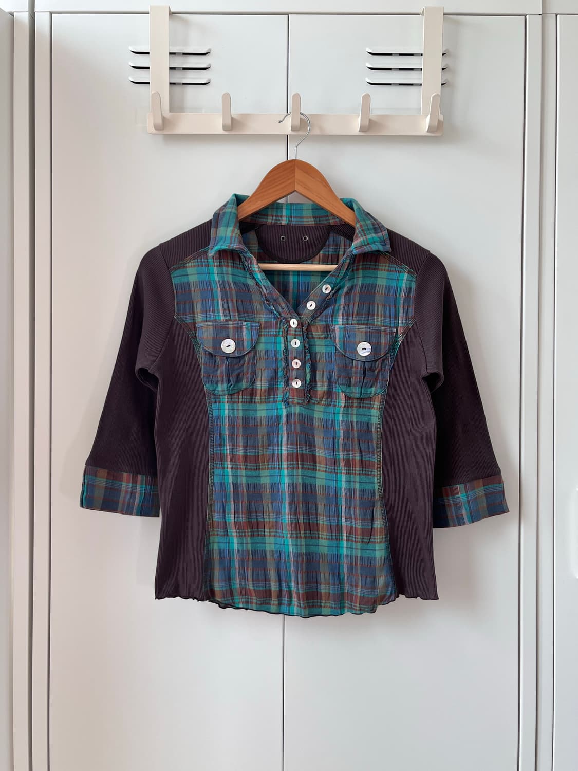 Apaiser 체크 레이어드 카라 티셔츠 상품이미지9