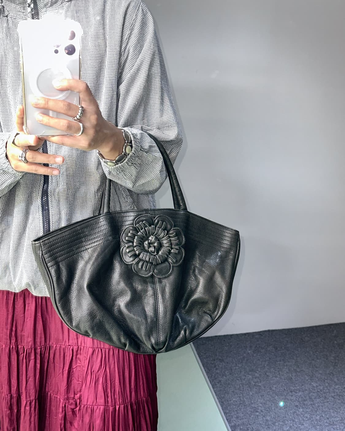 flower applique leather bag 상품이미지6