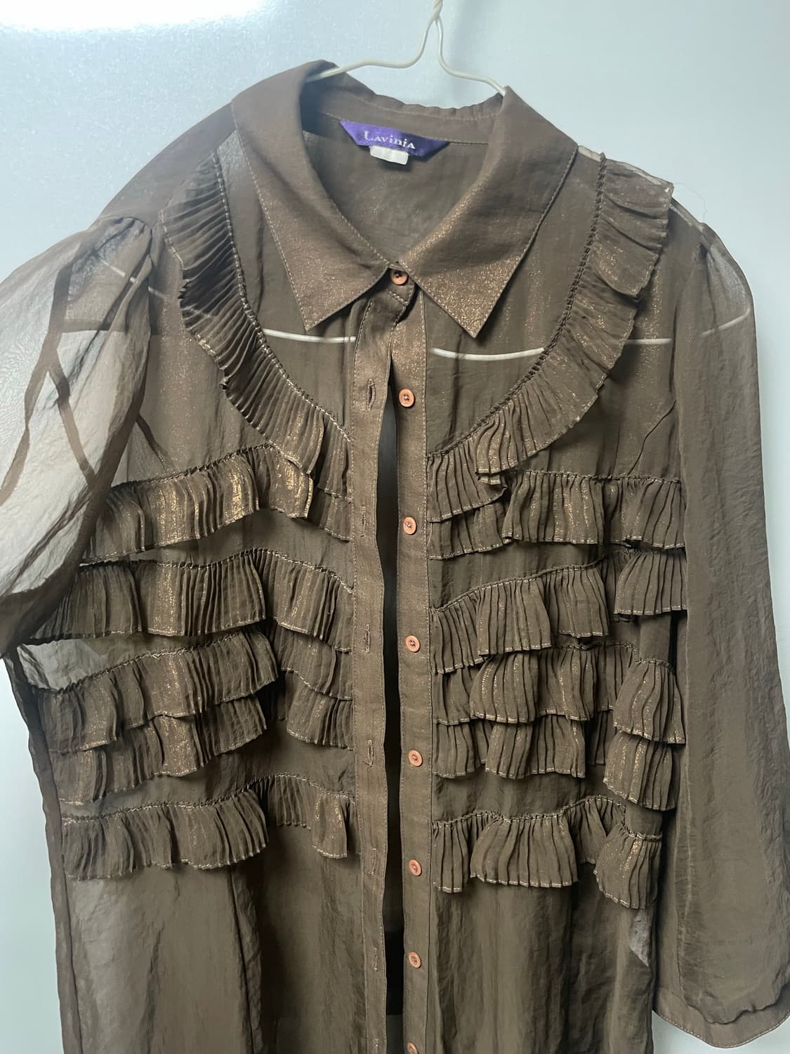 모리걸 브러운 쉬폰 레이어드 롱 블라우스 시스루 빈티지  상품이미지1