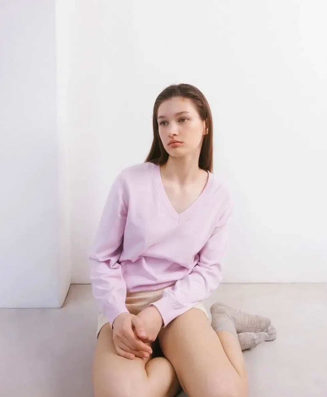 Tannat 타낫 cotton low neck cardigan 핑크 상품이미지2