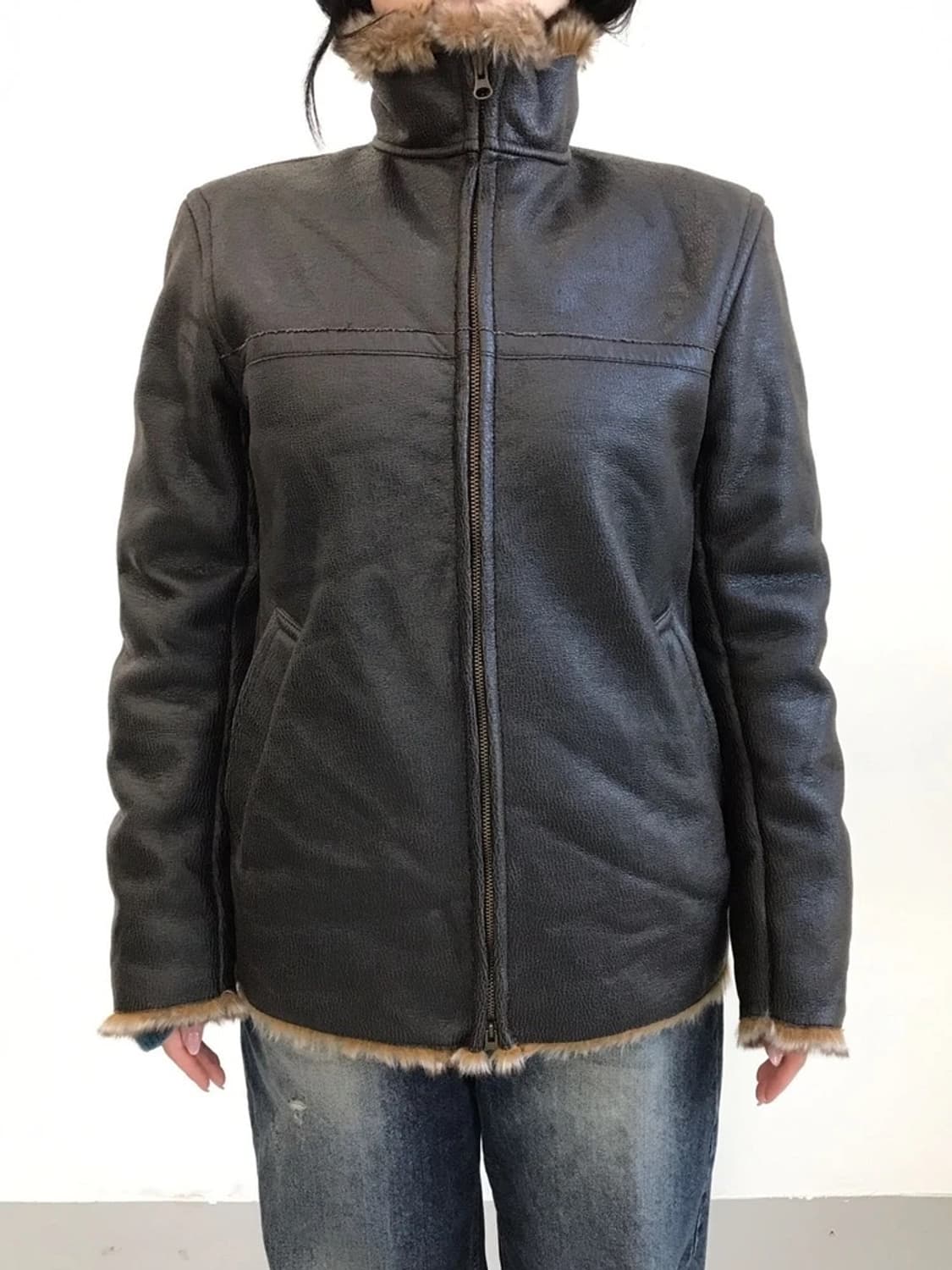 MEN’S BIGI Faux Leather Fur Collar Jacke 상품이미지1