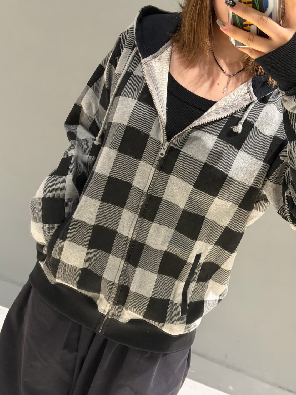 check pattern hood zip-up 상품이미지5