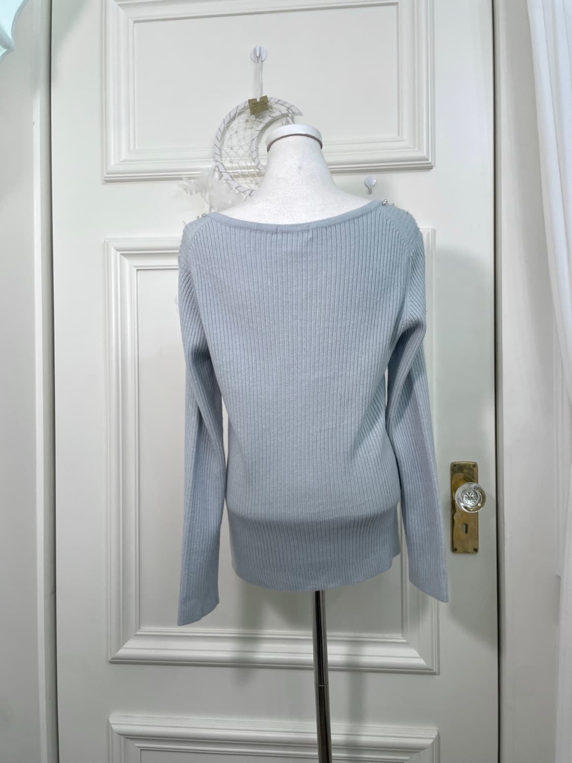 sheer mint beads point v-neck loose knit 상품이미지3