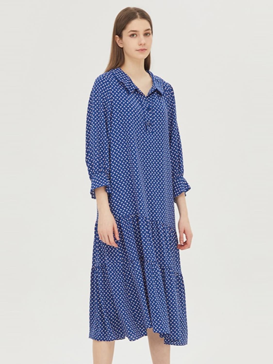 베네통 폴리 하트 패턴 카라 롱원피스 상품이미지1