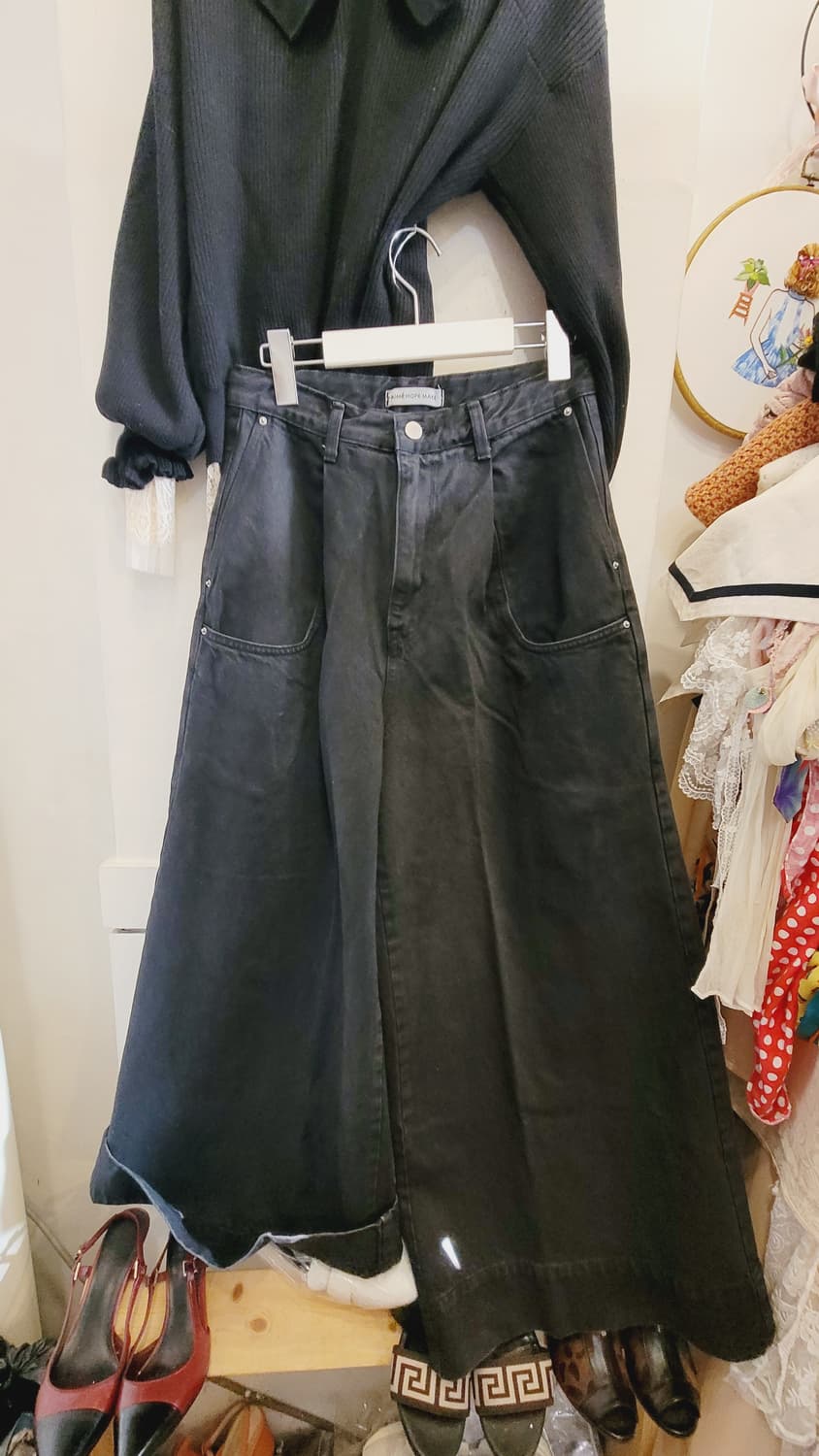 리본벌룬 가디건. 레이스 블라우스. 블랙진 와이드팬츠 상품이미지7