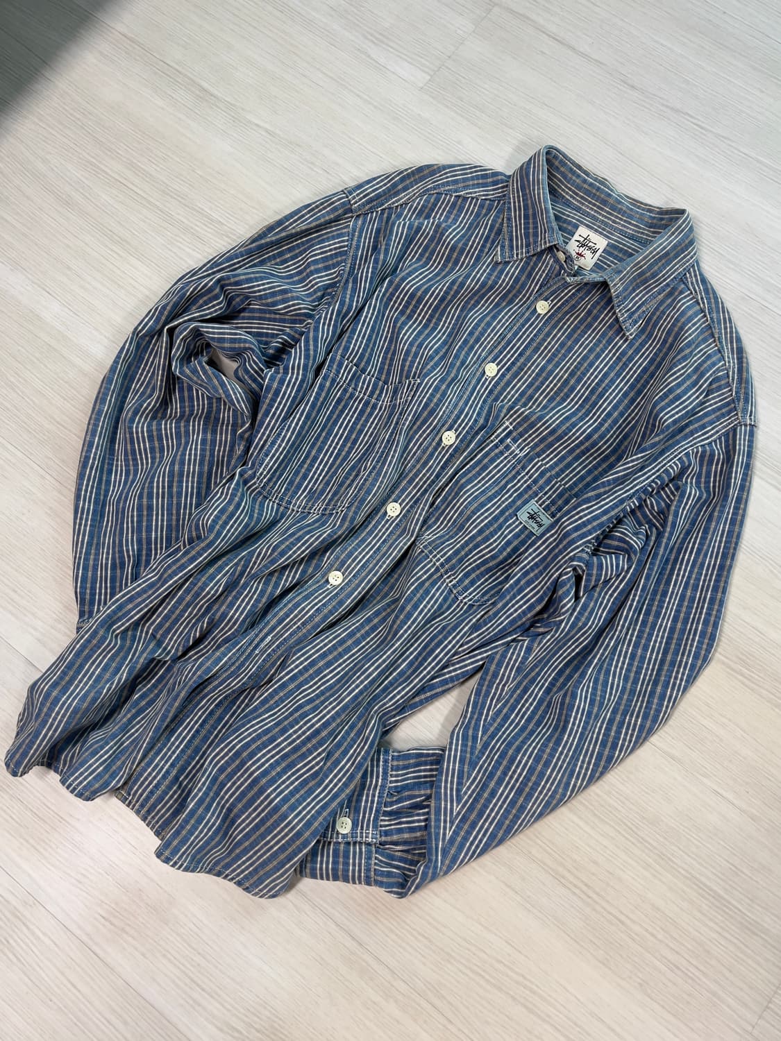 [XL] 90s 스투시 크라운택 블루 체크 셔츠 상품이미지1