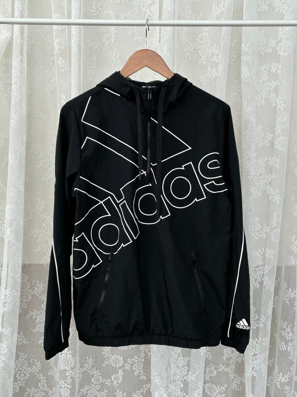 M) 아디다스 올드스쿨 빅로고 후드 아노락 블랙 상품이미지1