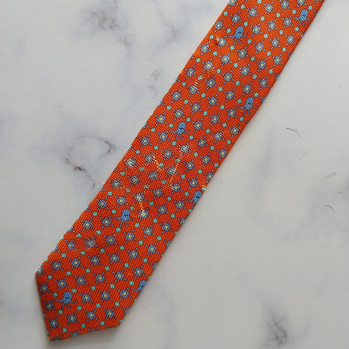 에트로 실크 오렌지 기하 패턴 넥타이 9.6cm A+~A등급 K1865
 상품이미지8