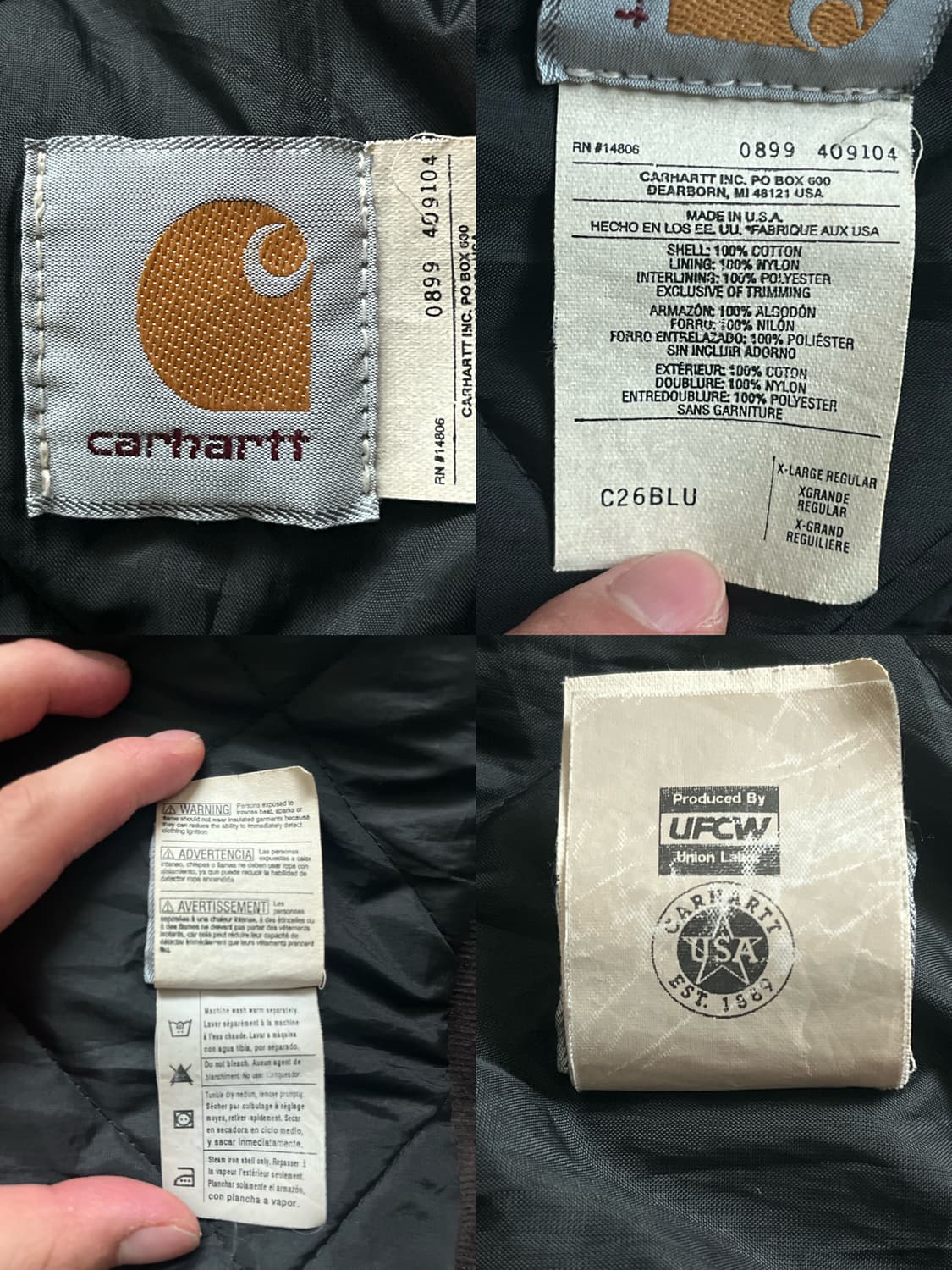 1999 US 메이드 칼하트 C26 BLU XL 상품이미지10