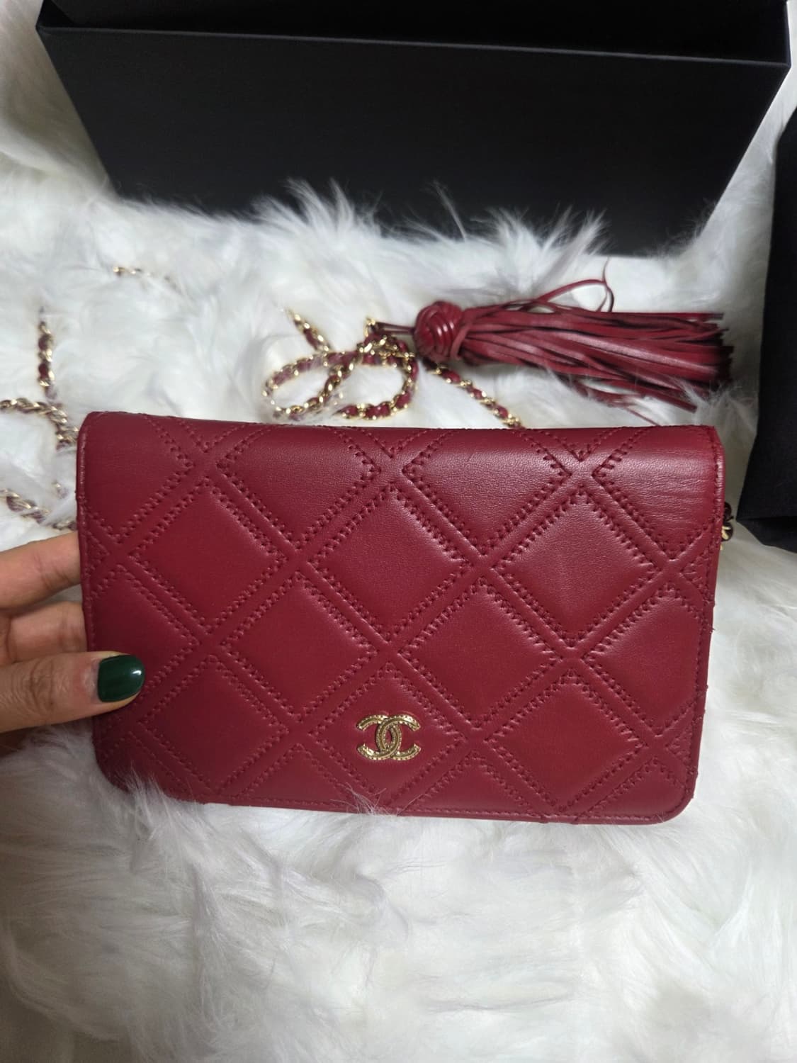 샤넬 체인 숄더백 버건디 태슬 (풀박) woc 상품이미지4