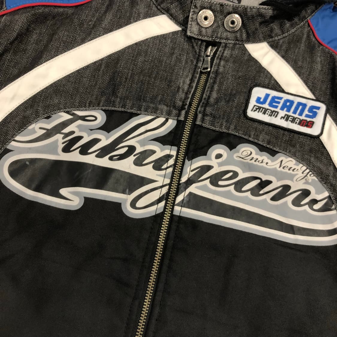 후부 데님 후디드 레이싱 바이커 자켓 상품이미지3