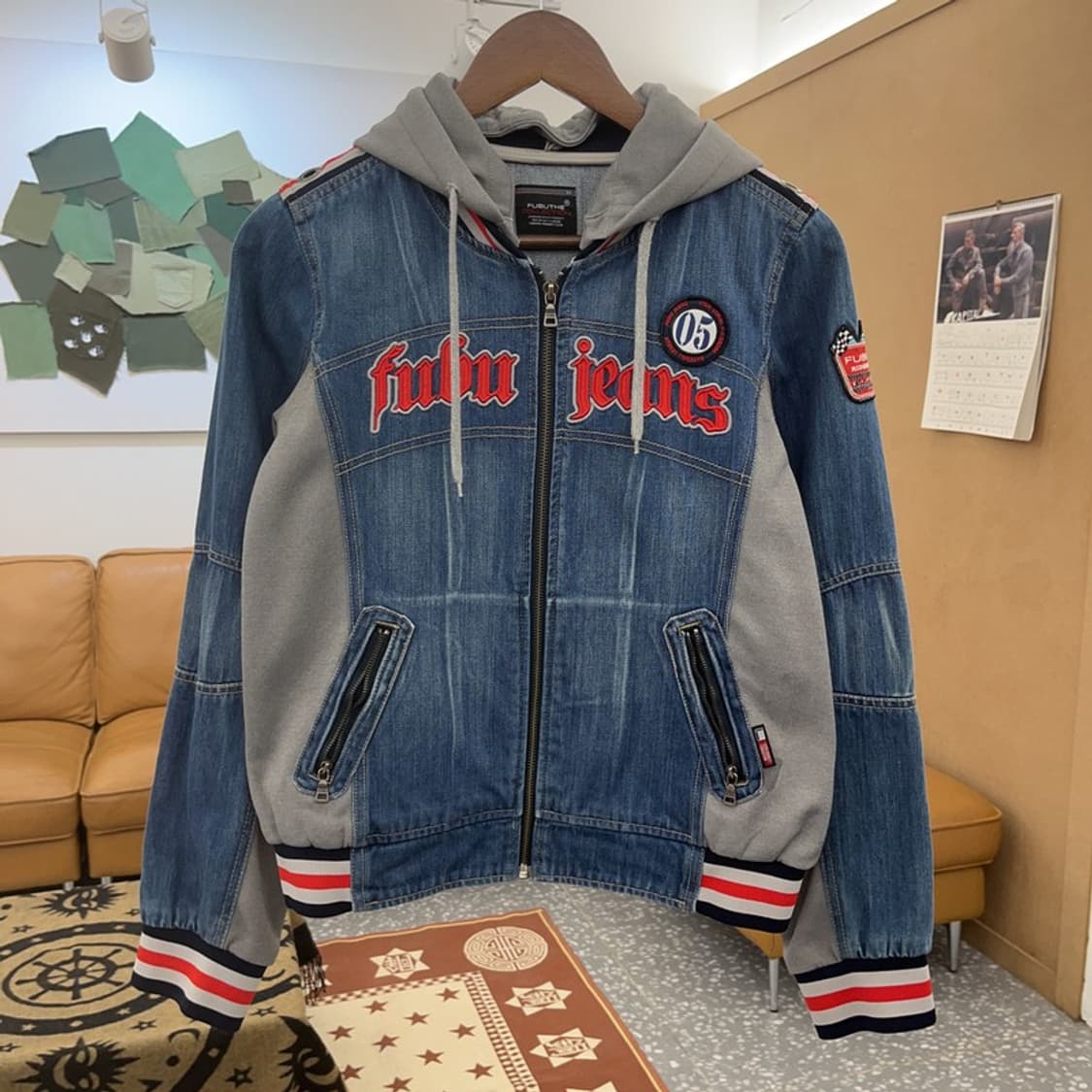 푸부 올드스쿨 레트로 Y2K 패치워크 데님 후드집업 M C08609 상품이미지3
