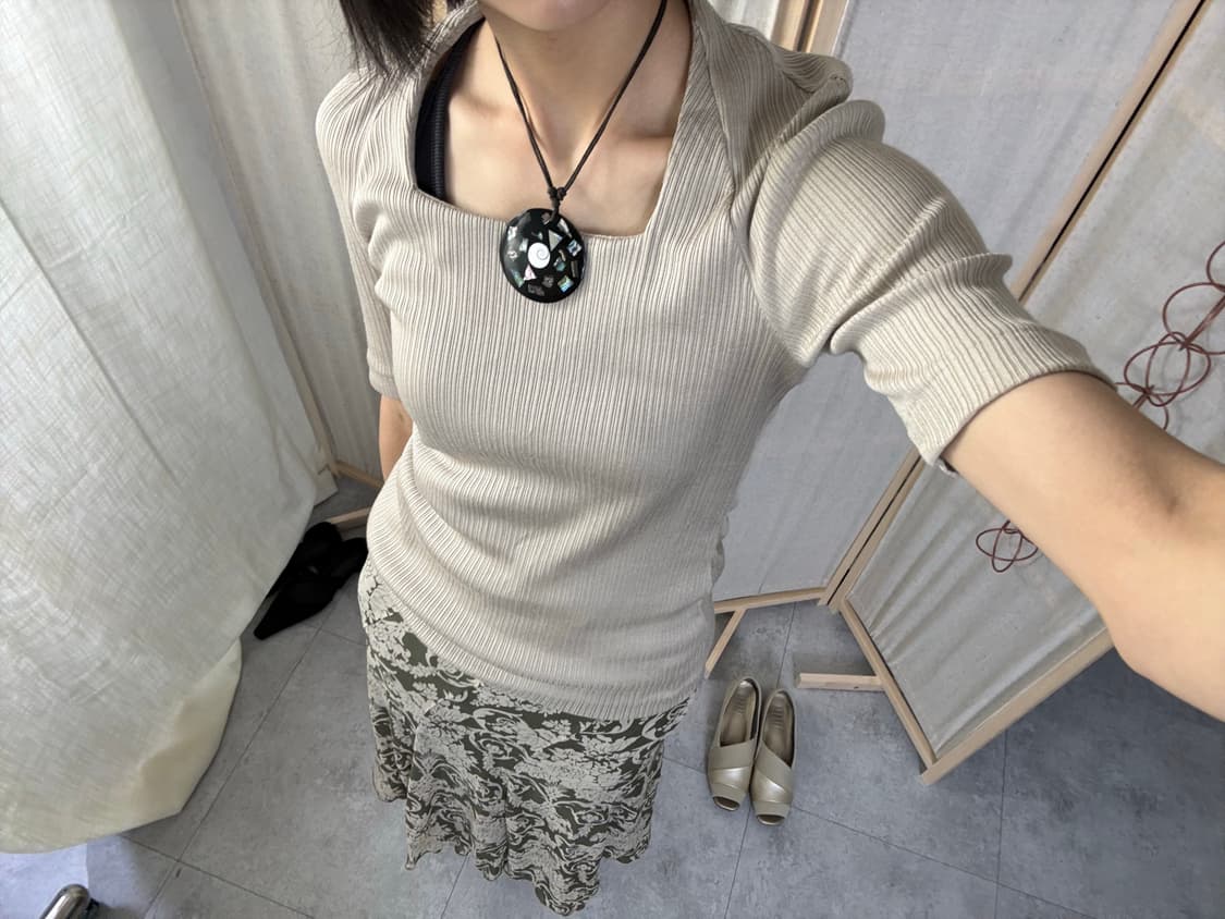 LA-BREA 스퀘어넥 골지 니트 반팔탑 상품이미지10