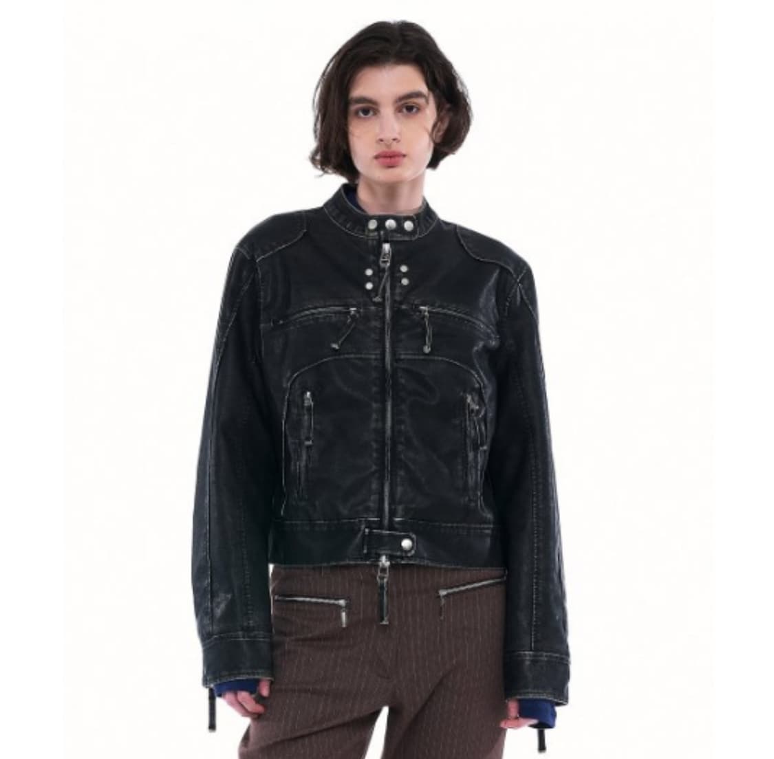 파르티멘토 워시드 레더 바이크 자켓 블랙 M 상품이미지1