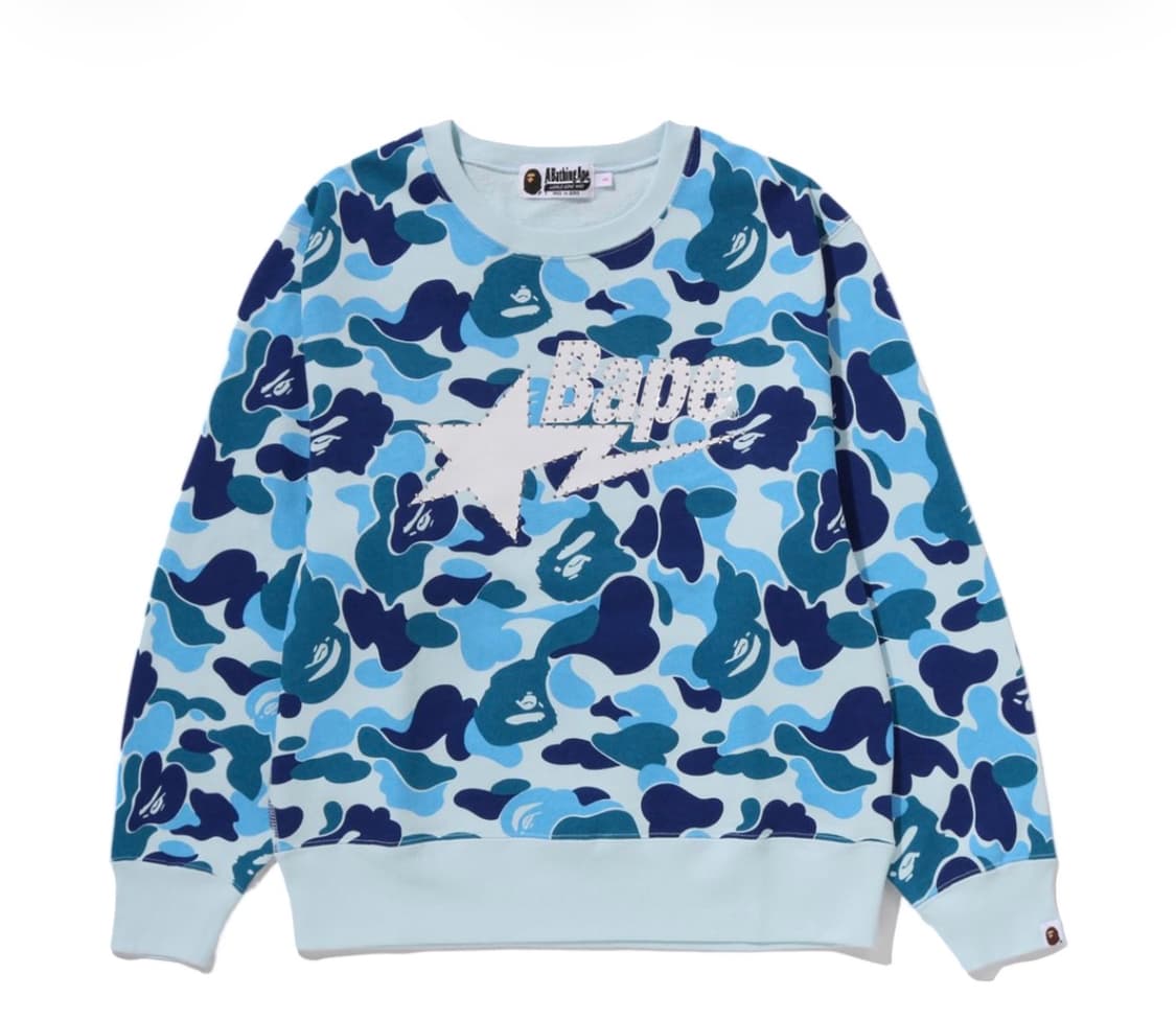 베이프 180 ABC 카모 라인스톤 베이프 스타 맨투맨 상품이미지1