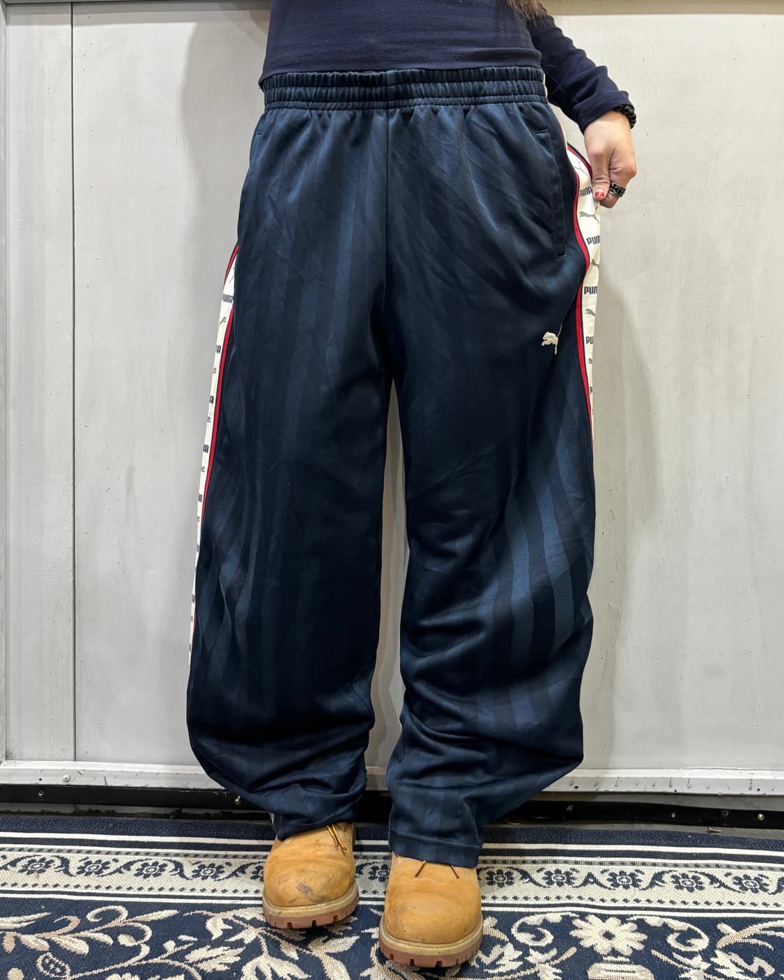 90s PUMA 네이비&화이트 져지 스트라이프 팬츠 상품이미지2