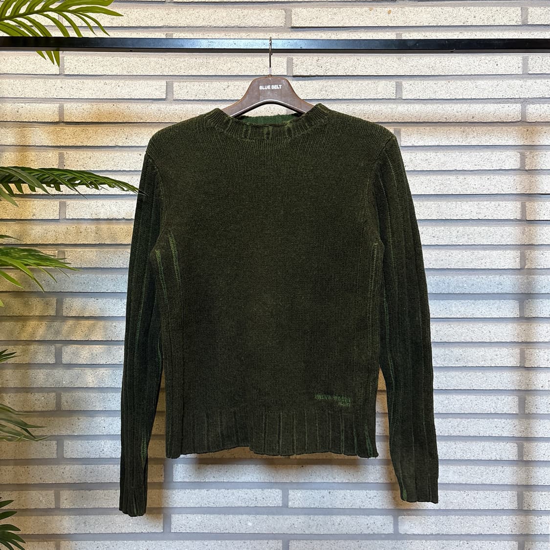 Calvin Klein 양면패턴 울니트 로고자수 골지 배색 디테일 그린 상품이미지2