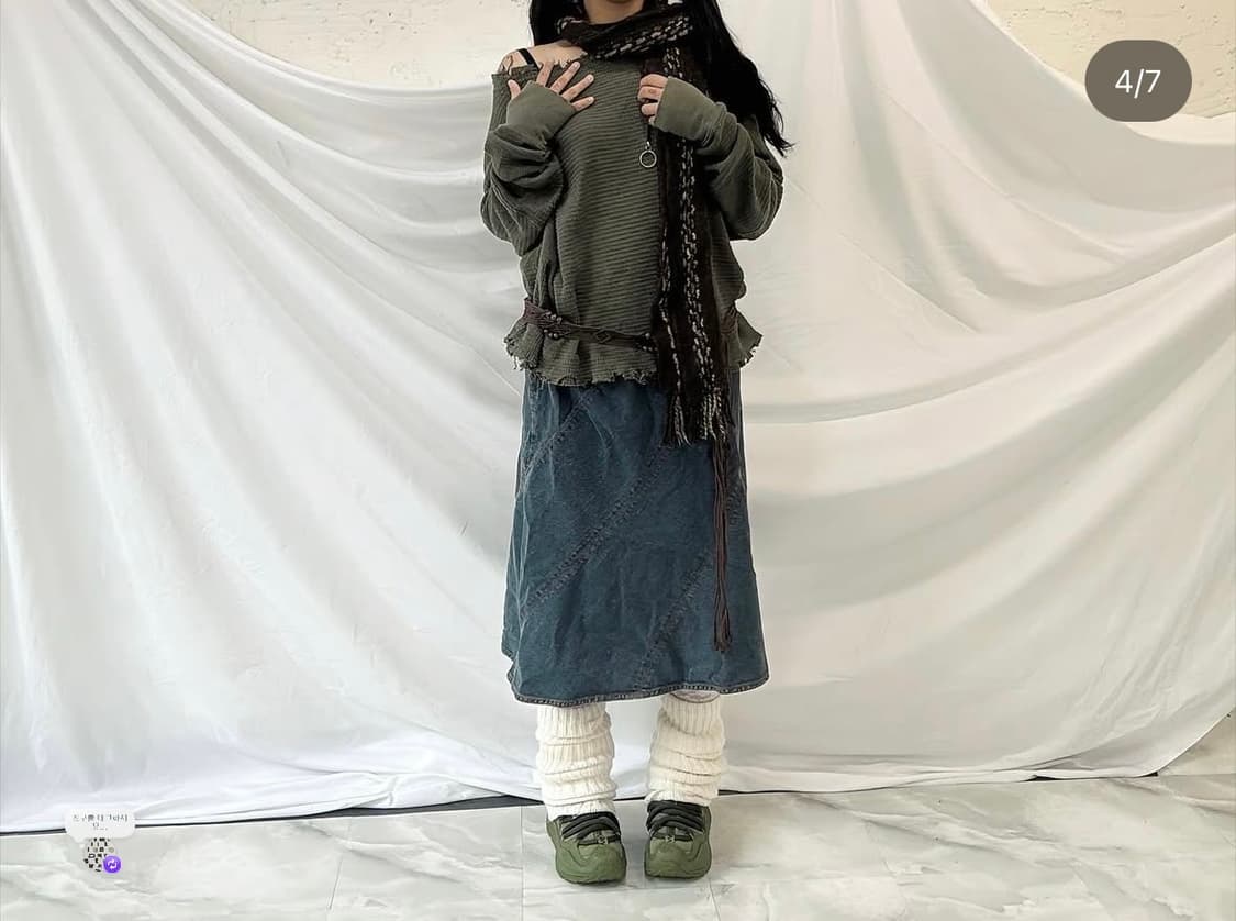 메론빵단추베스트, 데님스커트, 그런지니트 상품이미지4