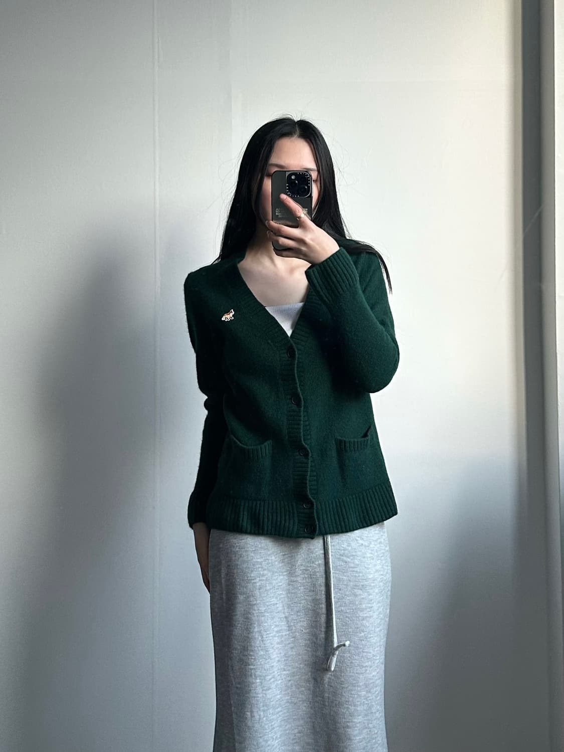 메종키츠네 자수로고 그린 니트 가디건 상품이미지1