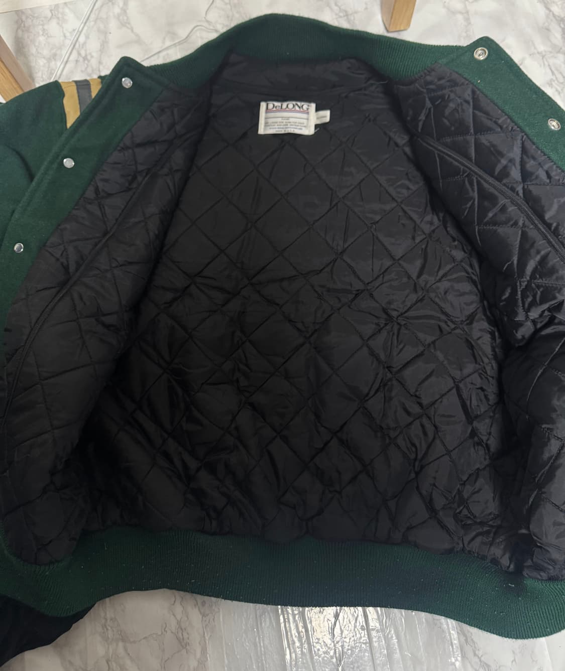 XL 90s delong USA 딥그린 자수 울 봄버 바시티 자켓 상품이미지7