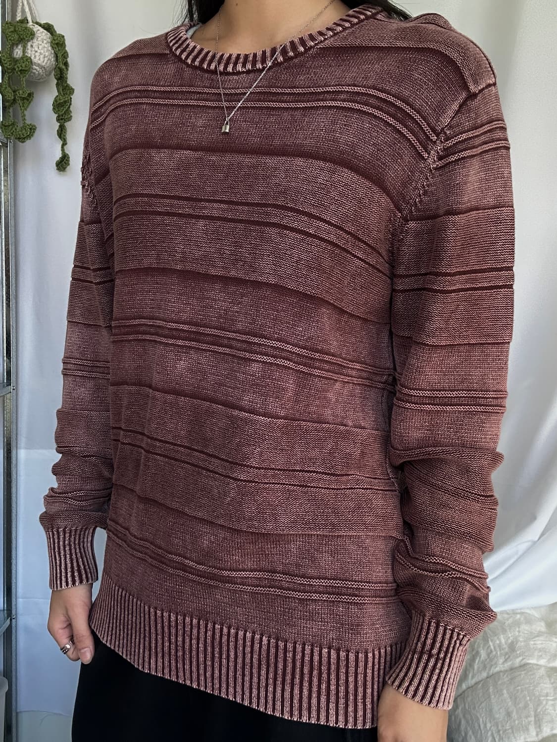 빈티지 버건디 코튼 라운드 니트 상품이미지2