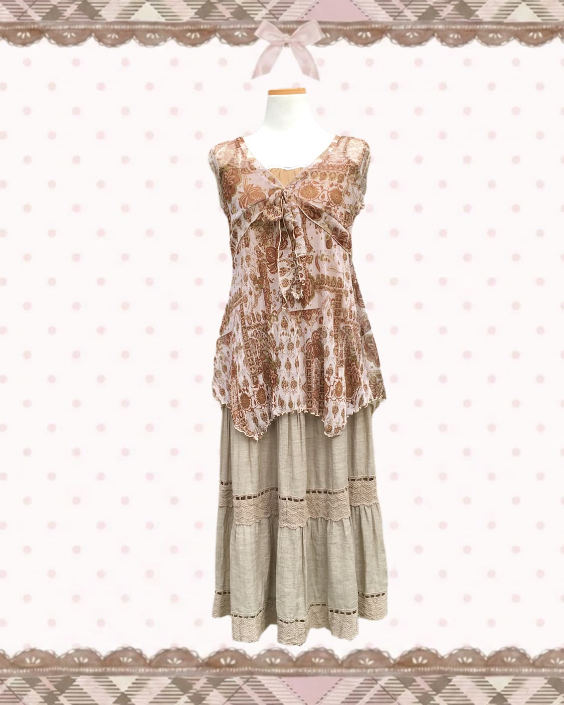 베이지 보태니컬 페이즐리 슬리브리스 나시 set 상품이미지2