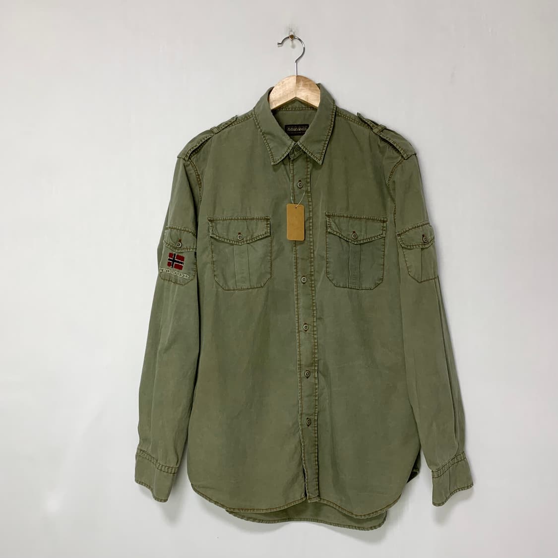 나파피리 00s y2k 자수 카고 밀리터리 빈티지 셔츠 카키 XL 상품이미지3
