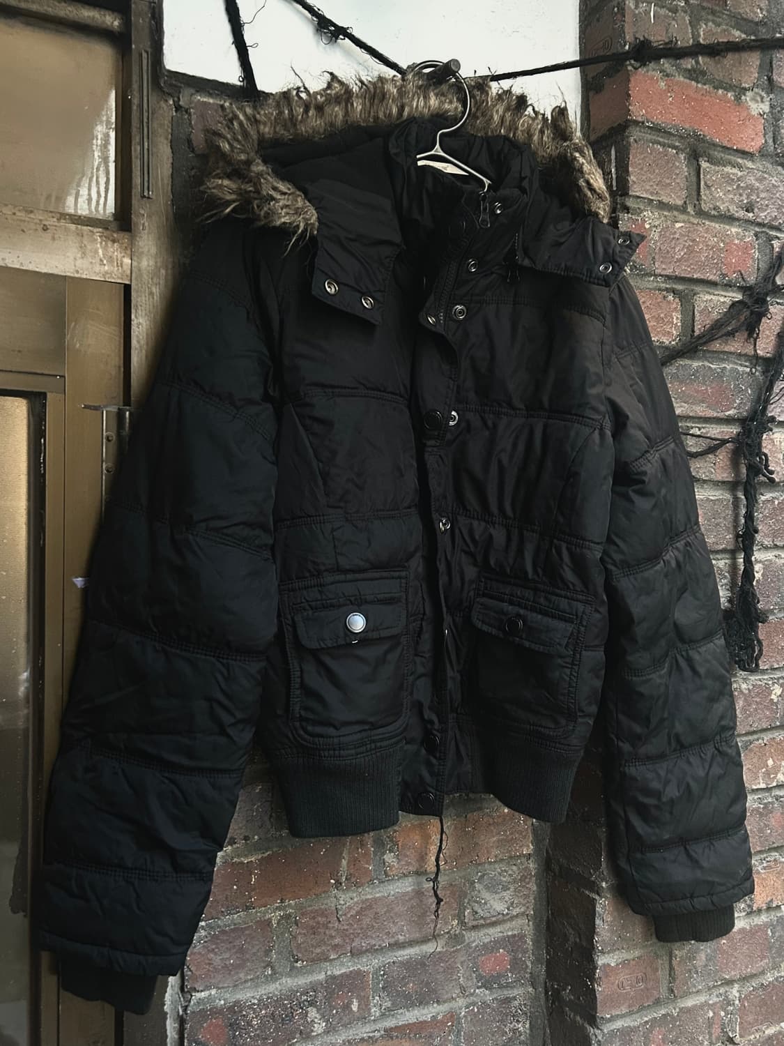 *rare design* 2000s y2k 울프죠 블랙 퍼 패딩 상품이미지1